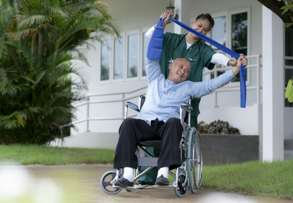 Female medical staff caring for the elderly in nursing homes.